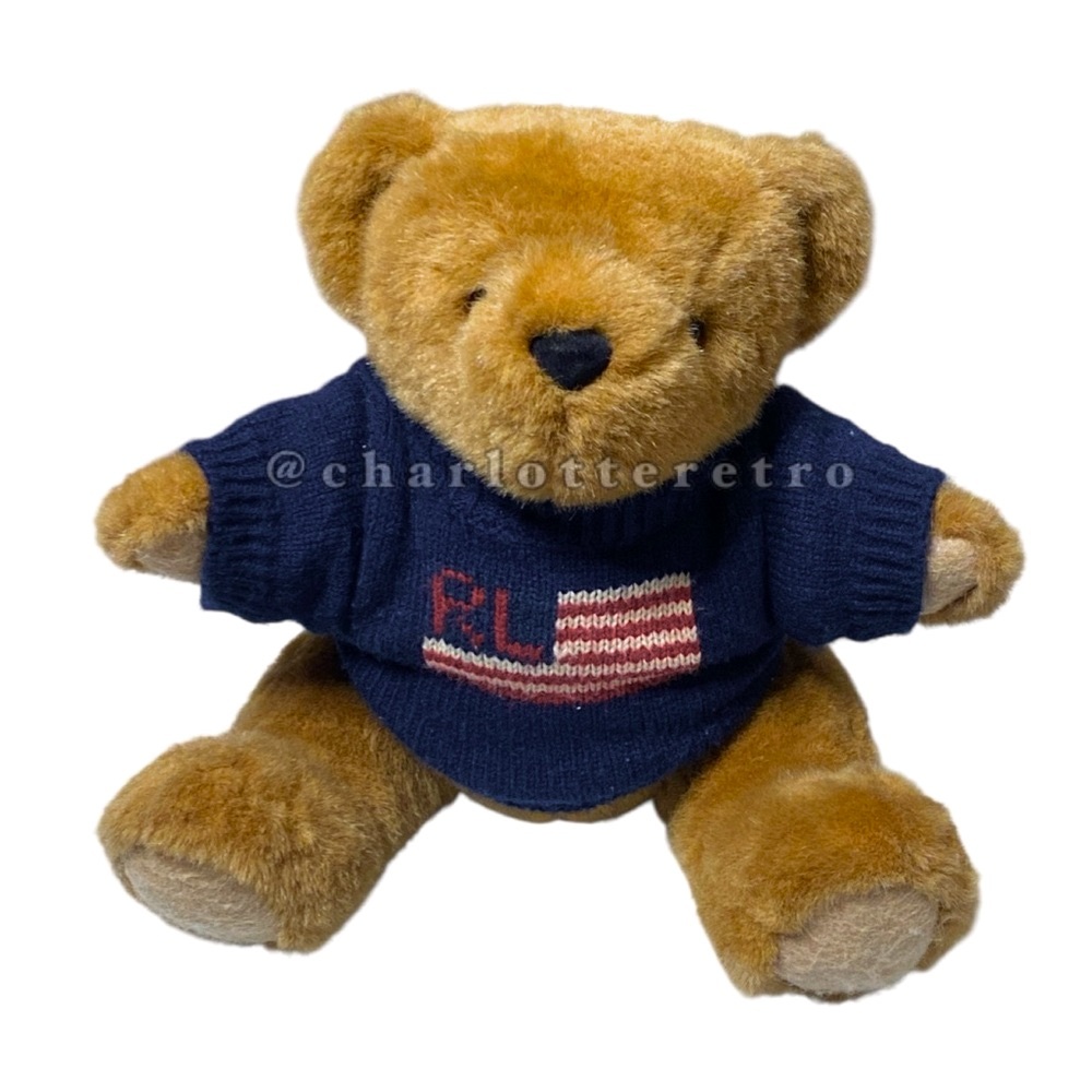 90s vtg Ralph Lauren Plush Polo Bear • Flag Sweater